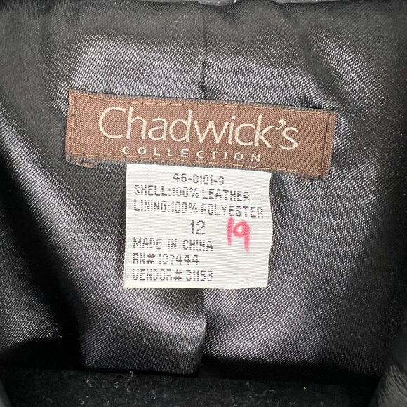 Chadwicks Leather Jacket Womens 12 Black Blazer Button Fitted Biker 90s Y2K - Picture 3 of 16